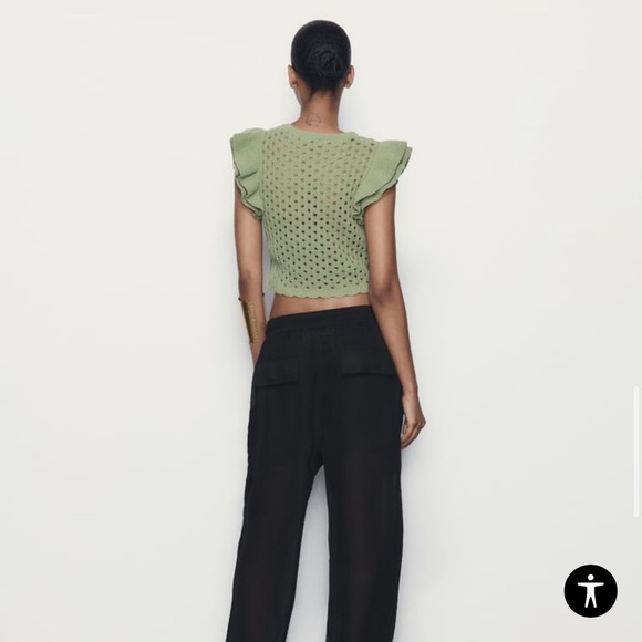 Zara Ruffle Sleeve Chenille Top NWOT - Picture 4 of 6